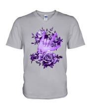 Rock N Roll Sign Language Purple Roses Shirt V-Neck T-Shirt thumbnail