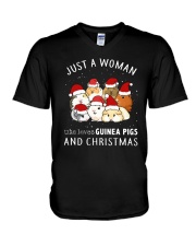 Just A Woman Who Loves Guinea Pigs Christmas Shirt V-Neck T-Shirt thumbnail