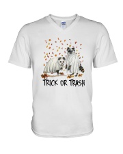 Halloween Racoon Ghost Trick Or Trash Shirt V-Neck T-Shirt thumbnail