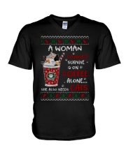 Survive On Coffee Alone She Also Needs Cats Shirt V-Neck T-Shirt thumbnail
