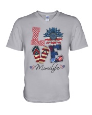American Flag Sunflower Love Mimi Life Shirt V-Neck T-Shirt thumbnail