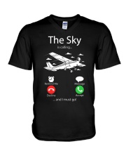 AIRLINE PILOT GIFTS - SKY IS CALLING V-Neck T-Shirt thumbnail