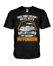 PONTOON BOAT GIFT - FAMILY FREEDOM AND PONTOON V-Neck T-Shirt thumbnail