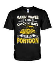 PONTOON BOAT GIFT - MAKIN' WAVES AND CATCHIN' RAYS V-Neck T-Shirt thumbnail