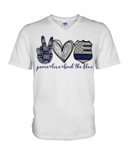 Peace Love Back The Blue V-Neck T-Shirt tile