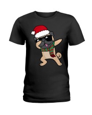 Pug Dog Dabbing Christmas Ladies T-Shirt tile