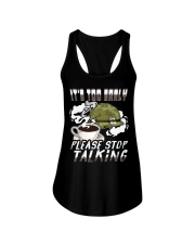 Veteran It's Too Early Please Stop Talking Ladies Flowy Tank tile