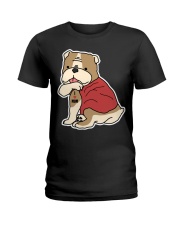 Bulldog Dog Tattoo I Love Mom Ladies T-Shirt tile