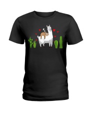 Llama Sloth Riding Llama Hearts Ladies T-Shirt tile