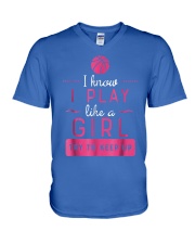 Basketball - I play like a girl V-Neck T-Shirt tile