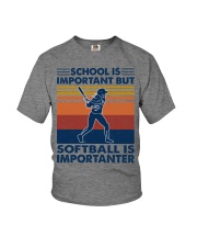 School is important but softball is importanter Youth T-Shirt tile