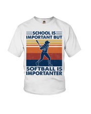 School is important but softball is importanter Youth T-Shirt front
