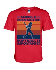School is important but softball is importanter V-Neck T-Shirt tile