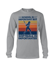 School is important but softball is importanter Long Sleeve Tee tile