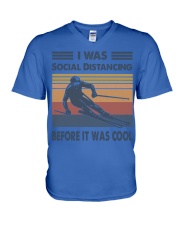 Skiing - i was social distancing before it cool V-Neck T-Shirt tile