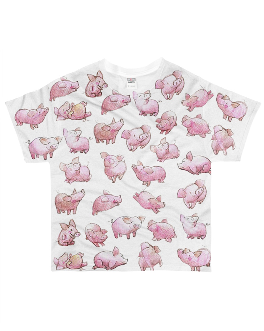 Vegan shirt cute lazy lovely pinky pig farm animal All-over T-Shirt
