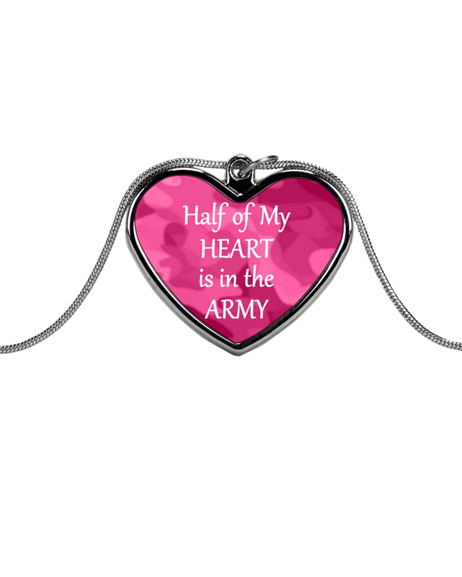 Half of My Heart is in the Army Metallic Heart Necklace