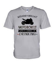 motorcycle-weekend forecast-drinking 0001 V-Neck T-Shirt thumbnail