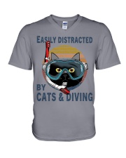 Easily Distracted By Cats And Diving V-Neck T-Shirt tile