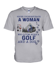 Never Underestimate A Woman - Golf V-Neck T-Shirt thumbnail