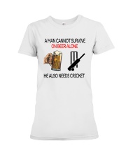A Man Cannot Survive On Beer Alone He Also Shirt Premium Fit Ladies Tee tile