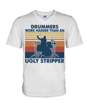 Vintage Drummer Work Harder Than An Ugly Shirt V-Neck T-Shirt thumbnail