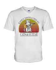 Vintage Easily Distracted By Cats And Guitar Shirt V-Neck T-Shirt thumbnail