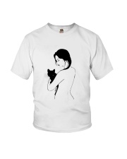 Girl Nude Hugging Black Cat Shirt Youth T-Shirt thumbnail