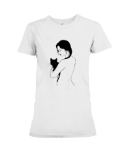 Girl Nude Hugging Black Cat Shirt Premium Fit Ladies Tee thumbnail