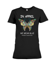 Butterfly In April We Wear Blue Autism Shirt Premium Fit Ladies Tee tile