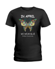 Butterfly In April We Wear Blue Autism Shirt Ladies T-Shirt tile