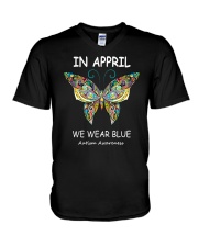 Butterfly In April We Wear Blue Autism Shirt V-Neck T-Shirt tile