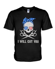 American Skull I Will Cut You Shirt V-Neck T-Shirt thumbnail