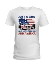 American Flag Just A Girl Who Loves Camping Shirt Ladies T-Shirt thumbnail