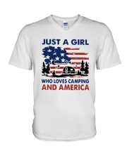American Flag Just A Girl Who Loves Camping Shirt V-Neck T-Shirt thumbnail