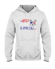 American Flag Red White And Meow Shirt Hooded Sweatshirt thumbnail