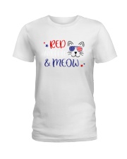 American Flag Red White And Meow Shirt Ladies T-Shirt thumbnail