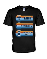 Vintage Faith Weights And Protein Shakes Shirt V-Neck T-Shirt thumbnail