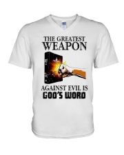 The Greatest Weapon Against Evil Is Gods Shirt V-Neck T-Shirt thumbnail
