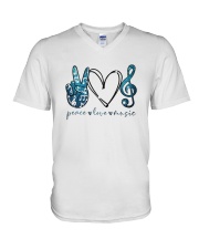 Key Sol Blue Peace Love Music Shirt V-Neck T-Shirt thumbnail