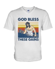 Vintage Jesus God Bless These Gains Shirt V-Neck T-Shirt thumbnail