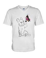 Happy Frenchie Touching Color Butterfly Shirt V-Neck T-Shirt tile