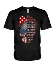 They Whispered To Her Skull Flag V-Neck T-Shirt thumbnail