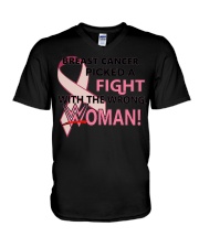 BREAST CANCER PICKED A FIGHT WITH THE WRONG WOMAN V-Neck T-Shirt thumbnail