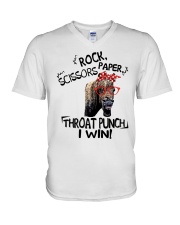 rock scissors paper throat punch i win V-Neck T-Shirt tile