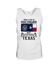 LIVE IN MICHIGAN BEGAN IN TEXAS Unisex Tank tile