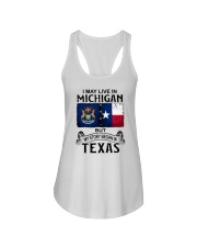 LIVE IN MICHIGAN BEGAN IN TEXAS Ladies Flowy Tank tile