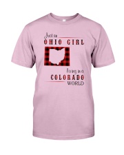 OHIO GIRL LIVING IN COLORADO WORLD Classic T-Shirt tile