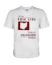 OHIO GIRL LIVING IN COLORADO WORLD V-Neck T-Shirt thumbnail