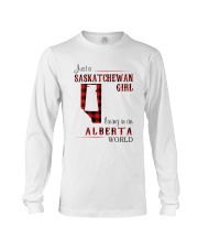 SASKATCHEWAN GIRL LIVING IN ALBERTA WORLD Long Sleeve Tee thumbnail